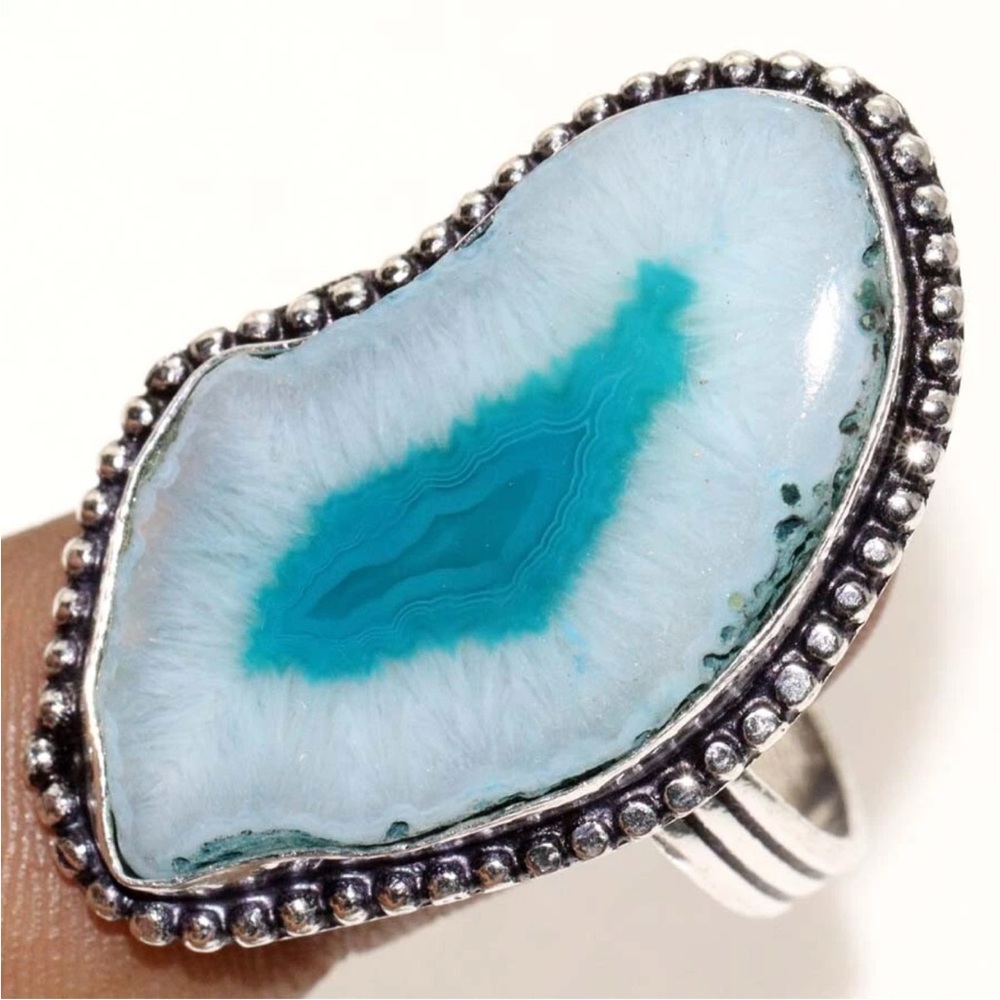 Silver And Blue Agate Statement Ring - image 1